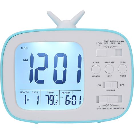 Multifunktionaler Smart-Wecker mit digitaler LED-Anzeige, 12/24-Stunden-Umschaltung, Schlafzimmeraccessoire, blau (1/5)
