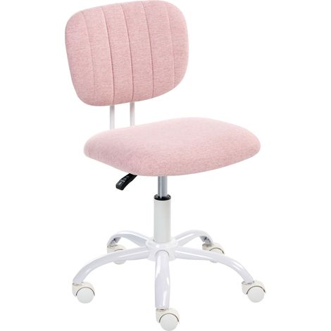 Desk Chair Pink Fabric Upholstery Iron Frame Swivel Adjustable Height Armless Home Office Kids Room BUBBLY (1/5)