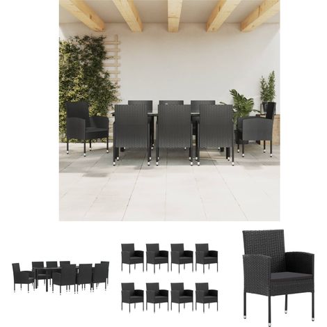 Gartenstuhl Schwarz - vidaXL 9-tlg. Garten-Essgruppe Schwarz Poly Rattan und Stahl - Gartenesszimmer (1/5)
