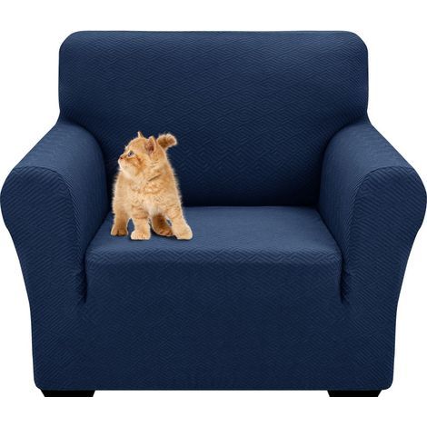 Housse De Canapé 1 Place, Extensible Housse De Fauteuil, Universelle Housse Canapé avec Accoudoirs, Protection Chat Chiens Housse Canape, Housses De Canapé Antidérapante, Bleu Foncé (1/5)