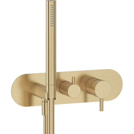 Ravak Espirit - Mitigeur de douche encastré, pour 3 sorties, avec accessoires, aspect doré brossé X070606 (1/3)