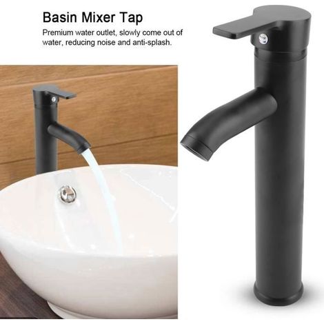 Robinet mitigeur lavabo bassin en acier inoxydable noir robinet évier lavabo pour toilette salle de bains (1/4)