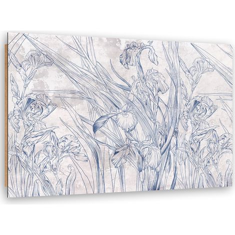 Quadro deco panel, Contorni blu di fiori - 60x40 (1/5)