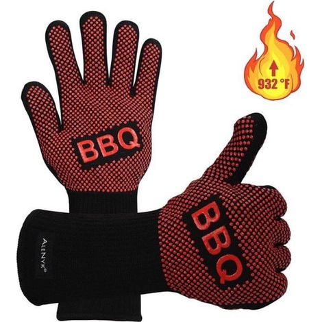 Gants Barbecue - Résistance Chaleur Jusqu'à 800 °C - Protection Avant-Bras 13 cm - Universel - Par Paire