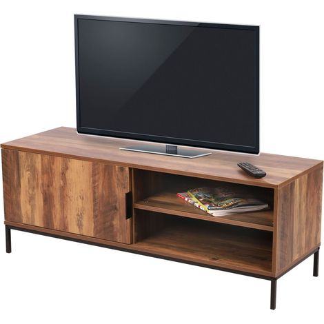 Meuble TV JAYCE – Noyer avec 1 porte et 2 étagères – L120 x H45 x P40 cm