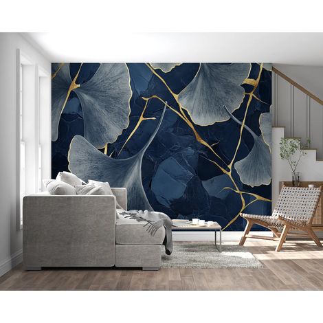 Papier Peint Feuillage – Ginkgos Bleus et Or - 150 x 250 cm (1/2)