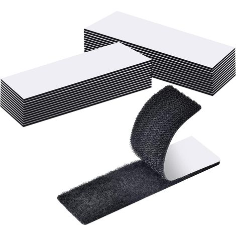 Sollbry Scratch Autocollant Double Face,24 Paires Bande Agrippantes Adhésives Noir Nylon Ruban Adhésif Double Face Extra Fort Rectangle 10cm×3cm (1/5)