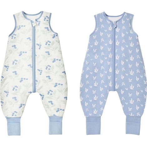 Gigoteuse pour bébé avec Jambes, Indice de Chaleur 1.0 Tog, Lot de 2, en Rayonne Ultra-Douce fabriquée à partir de Bambou, Sac de Couchage en Fibre de Bambou pour garçons et Filles(Bleu,L) (1/5)