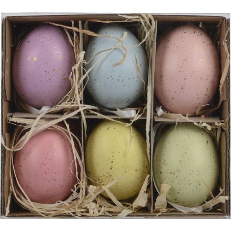 Kaemingk – Œufs de poule décoratifs à suspendre, boîte mix 6 couleurs – 14 x 12,5 x 5 cm, lot de 6 (1/2)