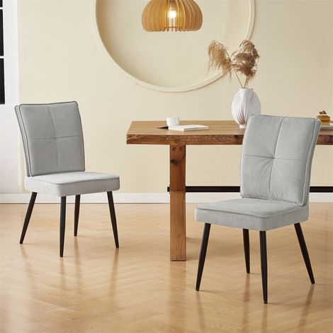 Lot de 2 Chaises de Salle à Manger 44x41x90.5cm - Assise Rembourrée Motif Pied-de-Poule Velouté - Métal - Gris Clair (1/5)