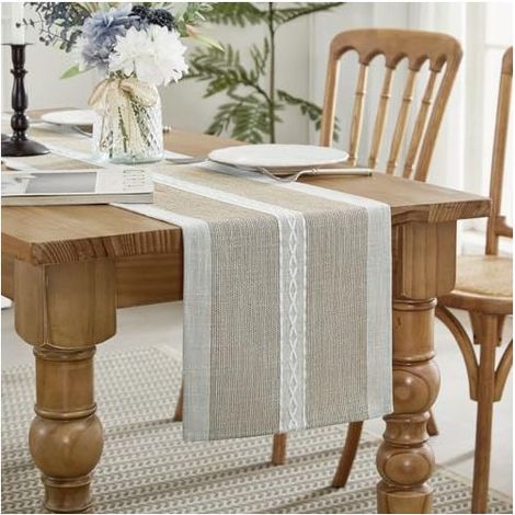 Broderie Coton Lin Chemin de Table Intérieur Extérieur Ferme Style Café Chemin de Table 120cm pour la fête, Salle à Manger, Décorations de Cuisine (1/5)