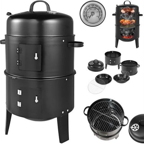 Le Poisson Qui Jardine – Barbecue charbon fumoir 3 en 1 – Thermomètre intégré – Grilles chromées pour cuisson uniforme – Lèchefrite pour graisses (1/5)