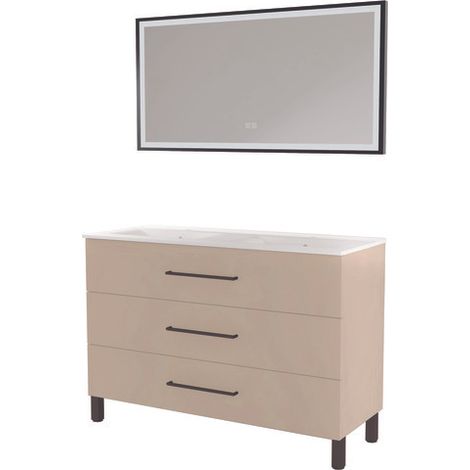 ONDEE ZEN - Meuble à poser MONACO - Dim 120cm - Satin - Mir SELENA - Poignées noires (1/3)