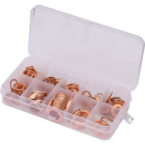 200 rondelle piatte in rame massiccio M5-M14, assortimento professionale di ferramenta in scatola.