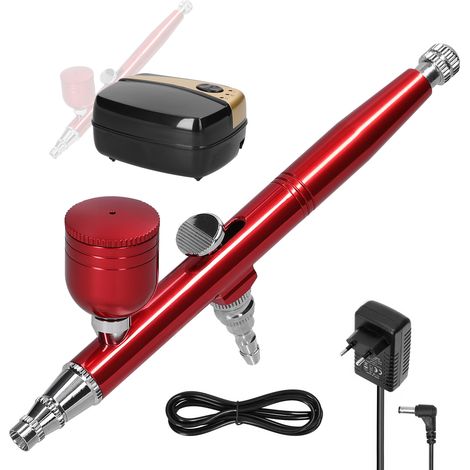 Kit compressore aerografo professionale multifunzione da 18 PSI, set con pompa regolabile a 3 velocità per modellismo automobilistico, trucco, nail art, pittura, decorazione di torte, da utilizzare co (1/5)