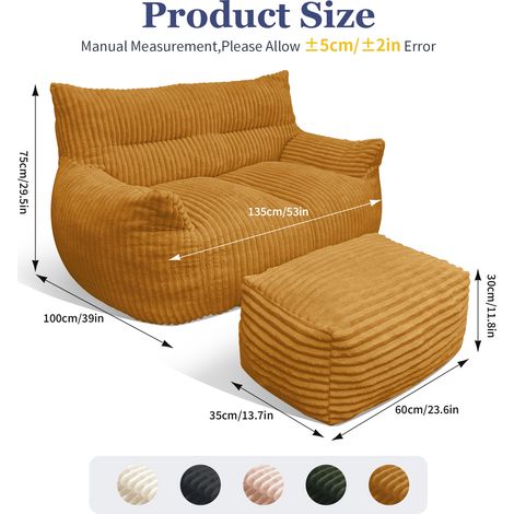 Poltrona pouf gigante con ottoman, in flanella, gialla, 135 x 100 x 75 cm, senza montaggio, OKMYHOME (1/5)