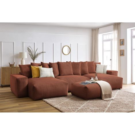 Bobochic – Canapé panoramique convertible coffre VOLTAIRE – 7 places – Velours côtelé doux et résistant – Dimensions 420x174x75cm – Couchage occasionnel (1/5)