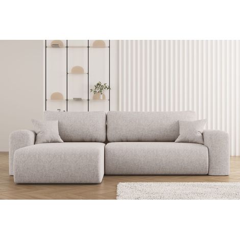 Kaiser Möbel Ecksofa mit Schlaffunktion, L-förmiges Sofa,Capri Stoff Neve Rechts Perle (1/4)