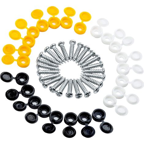 48PCS Vis et Bouchon, Vis pour Plaque D'immatriculation de Voiture, Kit de Vis de Fixation pour Plaque d'immatriculation pour Voiture et Moto (1/5)