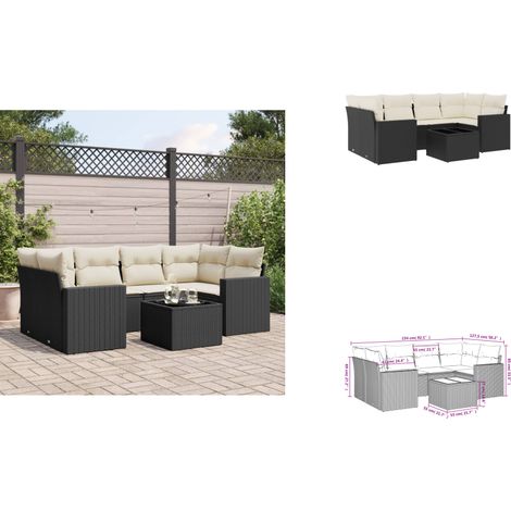 7-tlg. Garten-Sofagarnitur mit Kissen Schwarz Poly Rattan - Gartenmöbel - Outdoor Möbel - Lounge Set - Rattan Sofa - Esstisch (1/3)