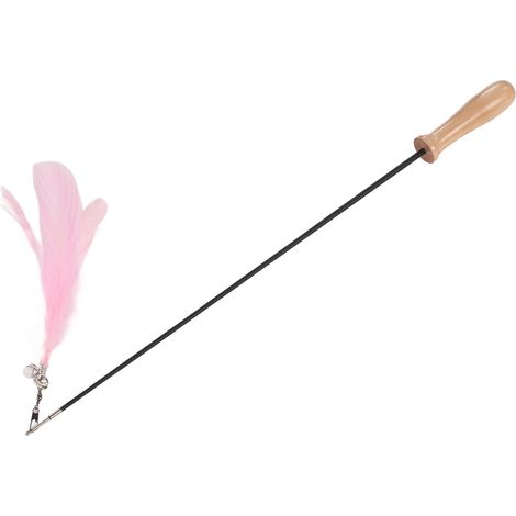 Bâton à chat amusant avec clochette rétractable en plumes et manche en bois pour chats d'intérieur (rose) (1/5)
