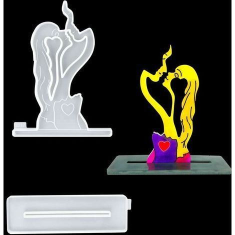 2PCS Moules en Silicone Couple Statue Moule en Résine Epoxy Moulage Ornement Resin Molds Moules de Coulée Bricolage Amour Eternel Sculpture pour Décoration de Table Saint-Valentin