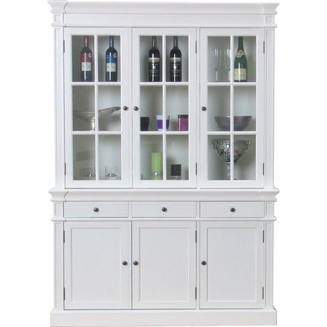 Amaretta Armoire Vitrine 3 portes, vieux blanc, vintage patiné, largeur 142 cm, hauteur 200 cm. (1/5)