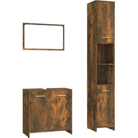 Maison Exclusive - 3-tlg. Badmöbel-Set Räuchereiche Holzwerkstoff