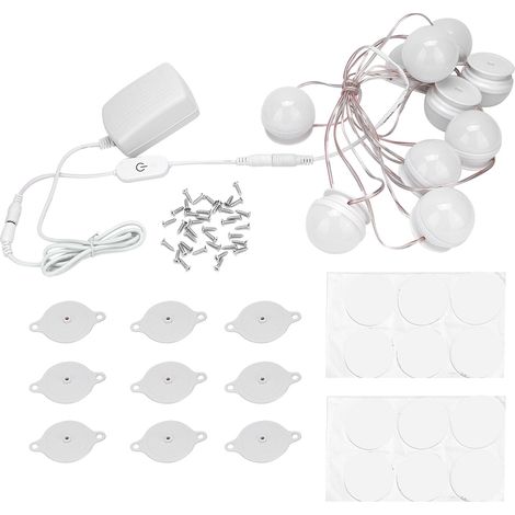 Lampe miroir de maquillage 10 LED sans perçage pour table de toilette, salle de bain, WC, 100-240V (prise US blanc) (1/5)