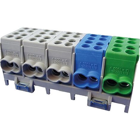 Hauptleitungs-Abzweigklemme - 3x grau, 1x blau, 1x grün 8x Eingang 35 mm² / 10x Ausgang 25 mm²