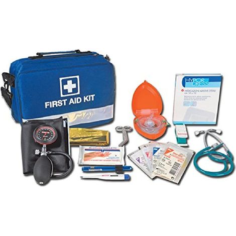Borsa Primo Soccorso, 31x22x11cm, con sfigmo, stetoscopio, mascherina crp, forbici, steristrip, termometro, laccio emostatico ed altro (1/2)