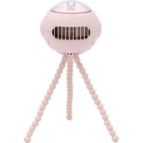 Ventilateur portable sans pales, 4 vitesses, idéal pour les voyages et le camping. Design pieuvre avec bras antidérapants et dimensions compactes (11,8 cm x 11 cm), rose. (1/3)