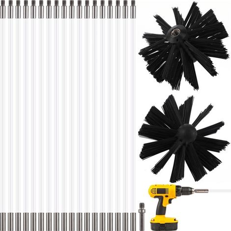 Kit de limpieza de chimeneas de 18 piezas, cepillo para chimenea, varillas para chimenea, con 2 cabezales de cepillo reemplazables para limpiar canalones y conductos de humos domésticos. (1/5)