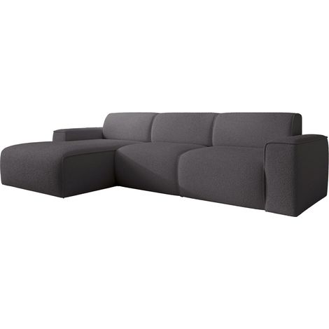 Selsey Bouvi – Ecksofa, Ottomane links, dunkelgrau, Bouclé