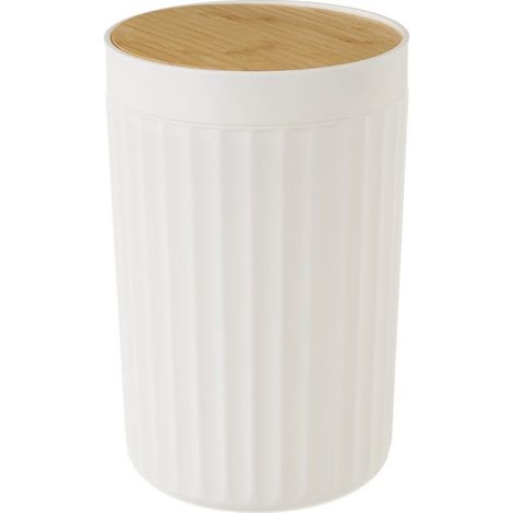 Poubelle de salle de bain en plastique blanc et bambou - 5L (1/4)