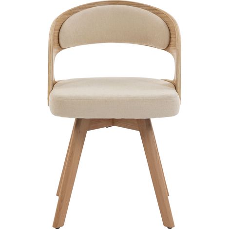 Set de 2 sillas de comedor giratorias de madera con cojín de lino beige y respaldo curvado HOMVRA (1/5)