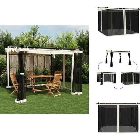 Tonnelle avec parois en filet crème 3x3 m acier - Gazebo - Tonnelle De Jardin - Abri Extérieur - Structure Extérieure - Parasol (1/5)