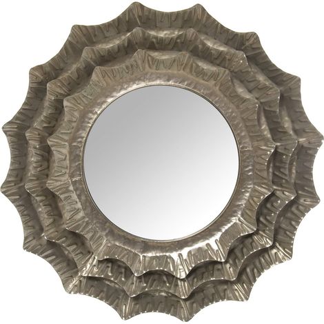 Miroir Mural Rond en métal argenté 80 x 4,5 cm, intérieur 38,5 cm