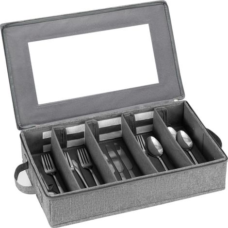 Boîte De Rangement Pour Couverts - Avec Séparateurs Réglables Et Fermeture Éclair - Pour Cuisine, Pique-Nique, Déménagement - Gris - 1 Pièce (1/5)