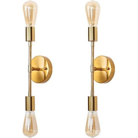 Set di 2 applique da bagno in metallo, applique da parete per specchio, attacco E26, per spogliatoio, soggiorno, ristorante, colore oro. (1/4)
