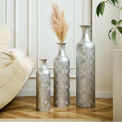 Vases de sol 3 pièces en métal argenté, motif ondulé, 50/66/83 cm DESVIAE (1/5)