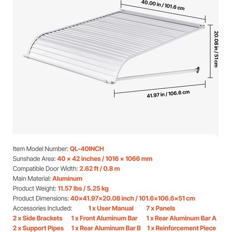 Auvents, Aluminium Durable, Drainage Efficace de l'Eau (1/2)