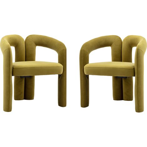 Set aus 2 Esszimmerstühlen aus Samt, Schalensitze mit Geschwungener Rückenlehne, Olivgrün (1/5)