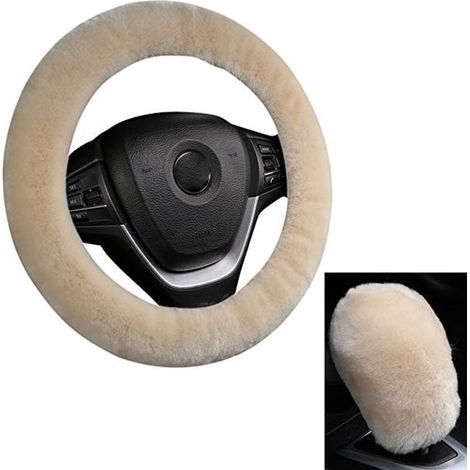 Funda volante coche, Funda volante felpa suave, volante invierno felpa corta suave, Universal, Antideslizante, volantes diámetro 37-39 cm, Beige (1/5)