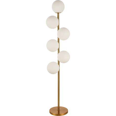 Lampadaire Design Moderne en Laiton Satiné et Calices en Verre Blanc G9 Hauteur 160 cm - PANGIVO (1/2)