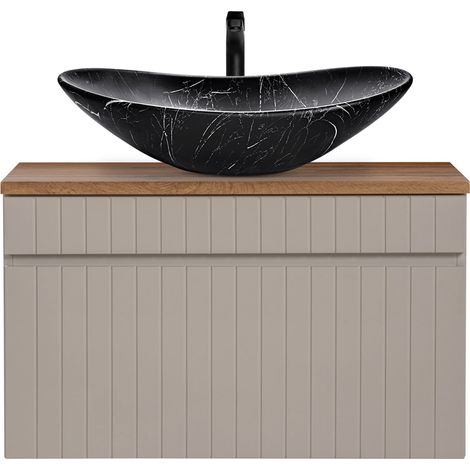 Waschtisch Unterschrank 80 cm Kaschmir Aufsatzwaschbecken schwarz marmoriert IRAKLIO-56-CASHMERE B/H/T ca. 80,4/63/46 cm (1/5)