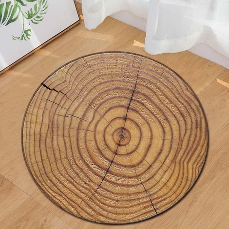 Tapis Rond En Microfibre - Motif Grain De Bois - Pour Jeux Enfant Et Yoga - Diamètre 60 Cm - Sol Lambrissé Ou Parquet - 1 Pièce (1/2)