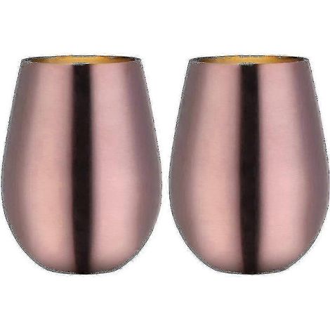 Set aus 2 Stiellosen Weingläsern aus Edelstahl, roségoldfarben, ideal für Reisen. (1/4)