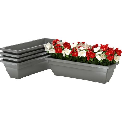 Pot De Fleurs - Plastique Extérieur - Terrasse Balcon Jardin - 59 x 21 x 16 cm - Lot De 5 (1/5)