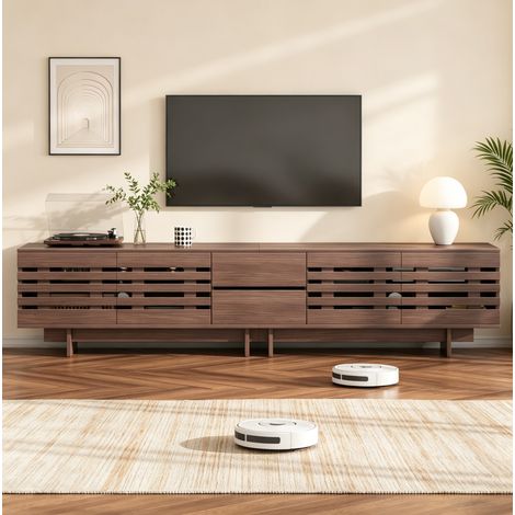 Mueble TV 200x39.5x55 cm nogal en MDF con 4 puertas, 2 cajones y gestión de cables (1/5)